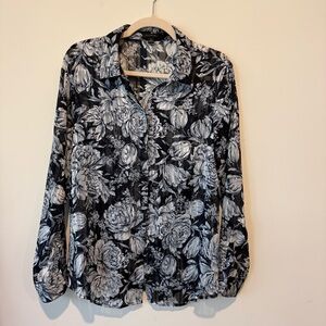 Ann Taylor Navy and White Floral Blouse